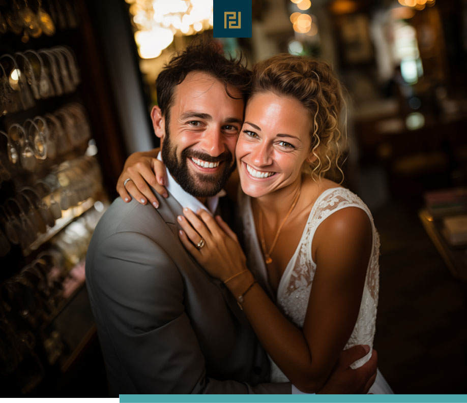 Happy couple showing their ring